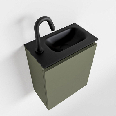 MONDIAZ TURE Fonteinset - 40x23x50cm - 1 kraangat - 1 deur - army mat - Wasbak rechts - Solid Surface Zwart