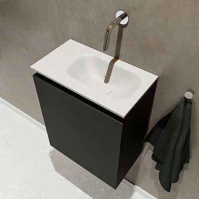 MONDIAZ TURE Fonteinset - 40x23x50cm - 0 kraangaten - 1 deur - urban mat - Wasbak rechts - Solid Surface Wit