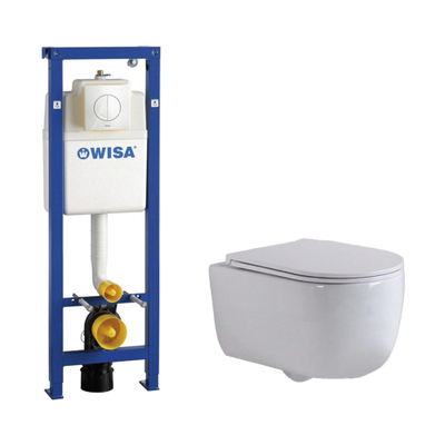 QeramiQ Dely Swirl Pack WC - 36.5x53cm - réservoir encastré Wisa XS - abattant mince - plaque de commande blanche - boutons ronds - blanc brillant