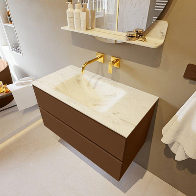 Mondiaz VICA-DLUX Ensemble de meuble de salle de bain - 90cm - meuble sous-vasque repos - 2 tiroirs - lavabo encastrée cloud milieu - sans trous de robinet - version haute de 60cm - opalo