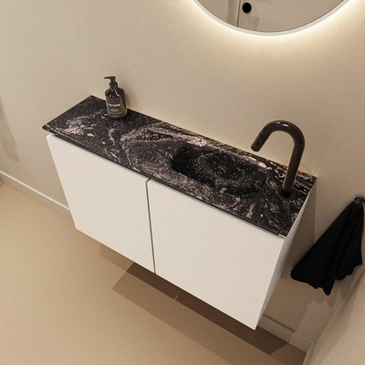MONDIAZ TURE-DLUX Meuble WC 80 cm Talc. EDEN lavabo Lava position à droite. Avec 1 trou de robinet.