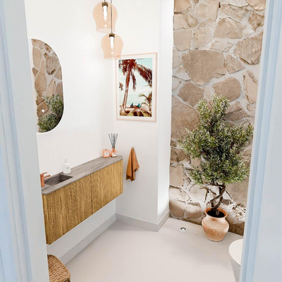 Mondiaz JOYA-DLUX 111.6cm toiletmeubel - ronding rechts kleur Oak - Wastafel FAYE positie Links 1 kraangat kleur Oza.