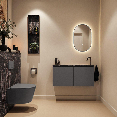 MONDIAZ TURE-DLUX 100cm toiletmeubel Dark Grey. EDEN wastafel Lava positie rechts. Met 1 kraangat.