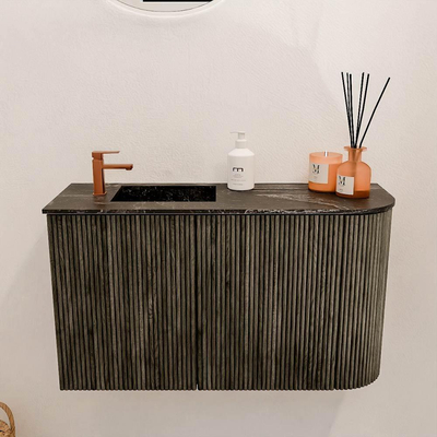 Mondiaz JOYA-DLUX 71.6cm toiletmeubel - ronding rechts kleur Shadow - Wastafel FAYE positie Links 1 kraangat kleur Lava.