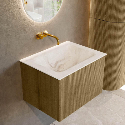 Mondiaz KURVE-DLUX Ensemble de meuble salle de bain - 60x46x40cm - 1 tiroir - lavabo en solid surface - milieu - sans trou de robinet - Dusk