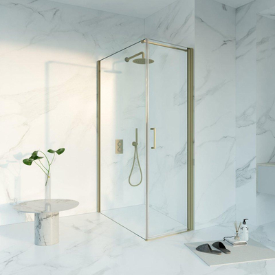 FugaFlow Eccelente Cabine de douche en verre - 60x120x200 - Profil en verre de sécurité - anti-calcaire - Laiton brossé PVD (Or)