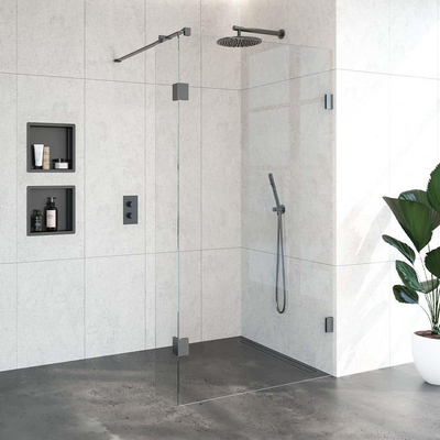 BRAUER Void inloopdouche helder glas 110x200 met 30 zijwand incl. glascoating PVD gunmetal geborsteld