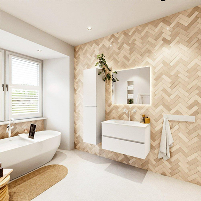 MONDIAZ VICA meuble sous lavabo 80cm Talc 2 tiroirs. Lavabo MOON centre 1 trou de robinet, couleur Talc.