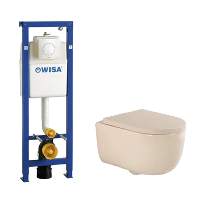 QeramiQ Dely Swirl Pack WC - 36.5x53cm - réservoir encastré Wisa XS - abattant 35mm - plaque de commande blanche - boutons ronds - beige