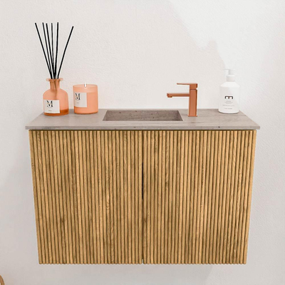 Mondiaz JOYA-DLUX 60cm toiletmeubel - kleur Oak - Wastafel FAYE positie Midden 1 kraangat kleur Saba.