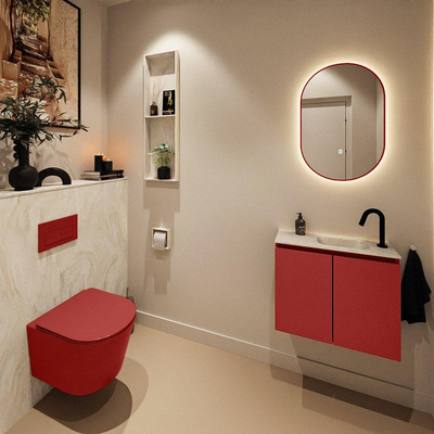 MONDIAZ TURE-DLUX Meuble toilette - 60cm - Fire - EDEN - vasque Ostra - position droite - 1 trou de robinet