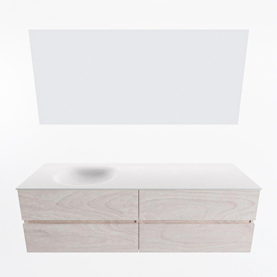 Mondiaz Vica ensemble de meuble de salle de bain - 160cm - meuble sous vasque en aggloméré - 4 tiroirs - lavabo moon gauche - sans trous de robinet - couleur talc - miroir LED - version XL 60cm de haut