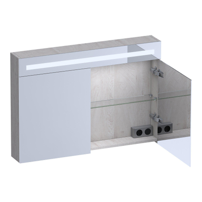 BRAUER Promise Deluxe armoire de toilette - 100x70x15cm - avec éclairage - 2 portes miroir double face - Forest Seashell