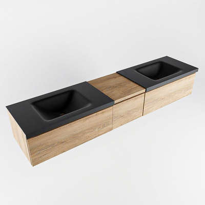 MONDIAZ BUKLA 200cm meuble de salle de bain avec module 40 couleur Chêne blanchi avec 3 tiroirs. Lavabo CLOUD double 0 trou de robinet couleur Urbaine.