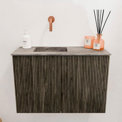 Mondiaz JOYA-DLUX 60cm toiletmeubel - kleur Shadow - Wastafel FAYE positie Links Zonder kraangat kleur Oza.