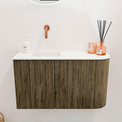 Mondiaz JOYA 71.6cm toiletmeubel - ronding rechts kleur Dusk - Wastafel FAYE positie Links Zonder kraangat kleur Talc.