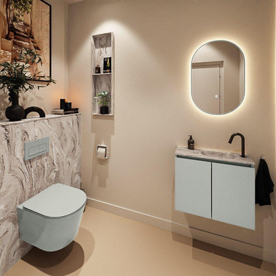 MONDIAZ TURE-DLUX Meuble toilette - 60cm - Greey - EDEN - vasque Glace - position droite - 1 trou de robinet