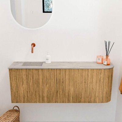 Mondiaz JOYA-DLUX 111.6cm toiletmeubel - ronding rechts kleur Oak - Wastafel FAYE positie Links Zonder kraangat kleur Glace.