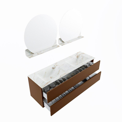 Mondiaz VICA-DLUX ensemble de meuble de salle de bain - 150cm - meuble sous-vasque reposant - 2 tiroirs - lavabo encastré cloud double - 2 trous de robinet - miroir modèle spot - version XL 60cm de haut - frappe