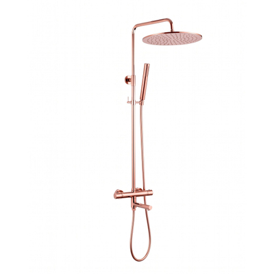 Fortifura Calvi Regendoucheset - thermostatisch - 30cm hoofddouche - gladde slang - staaf handdouche - draaibare baduitloop - PVD - geborsteld koper