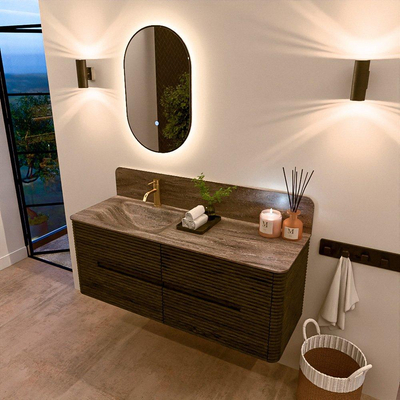 Mondiaz CIRO-DLUX Meuble de salle de bains - 130x45x50cm - Plan vasque solid surface Oza - 1 lavabo à gauche - 1 trou de robinet - 4 tiroirs - Shadow