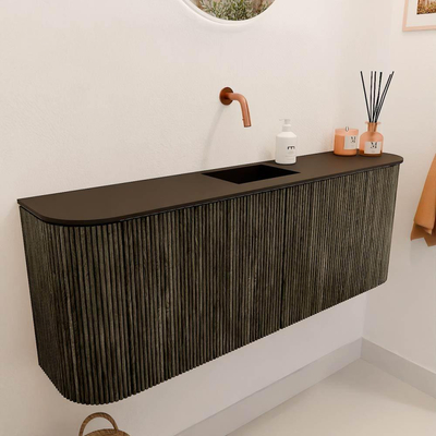 Mondiaz JOYA Meuble de toilette 113,2cm - arrondi gauche et droite couleur Shadow - Vasque FAYE position Milieu Sans trou de robinet couleur Urban