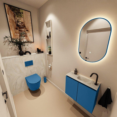 MONDIAZ TURE-DLUX Meuble toilette - 60cm - Jeans - EDEN - vasque Ostra - position droite - 1 trou de robinet