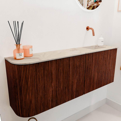 Mondiaz JOYA-DLUX 111.6cm toiletmeubel - ronding links kleur Ruby - Wastafel FAYE positie Rechts Zonder kraangat kleur Frappe.