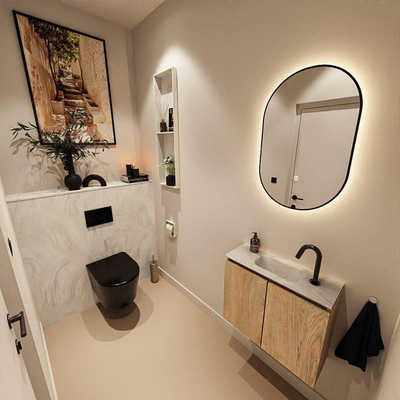 MONDIAZ TURE-DLUX 60cm toiletmeubel Washed Oak. EDEN wastafel Ostra positie midden. Met 1 kraangat.