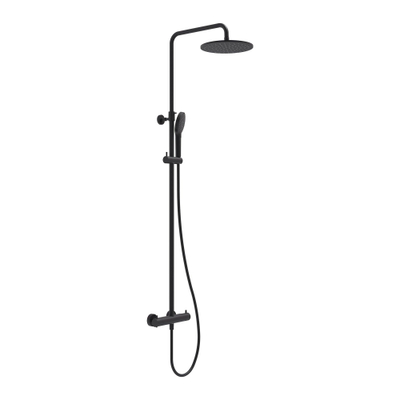 MAY thermostatische regendoucheset opbouw – Ø25 cm hoofddouche – 3-standen handdouche – metalen doucheslang – mat zwart
