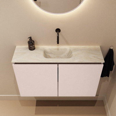 MONDIAZ TURE-DLUX Meuble WC 80cm Rosee. Lavabo EDEN Ostra position milieu. Sans trou de robinet.