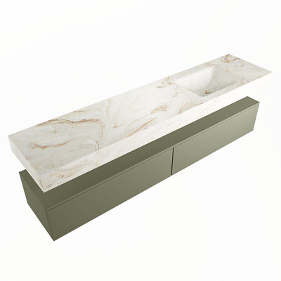 Mondiaz ALAN-DLUX Ensemble de meuble - 200cm - meuble Army mat - 2 tiroirs - Lavabo Cloud Frappe suspendu - vasque Droite - 1 trou de robinet
