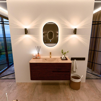 Mondiaz CIRO-DLUX Ensemble de meubles de salle de bains - 110x45x50cm - Plan vasque solid surface Arena - 1 vasque au milieu - 1 trou de robinet - 2 tiroirs - Ruby