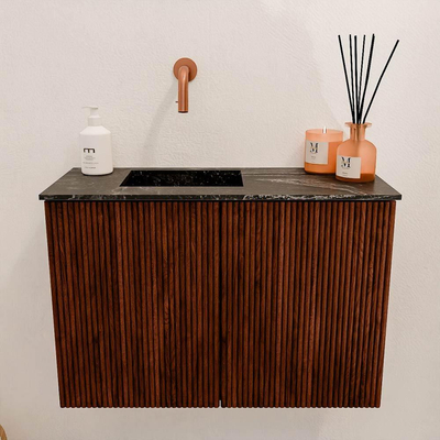 Mondiaz JOYA-DLUX 60cm toiletmeubel - kleur Ruby - Wastafel FAYE positie Links Zonder kraangat kleur Lava.