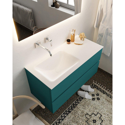 Mondiaz VICA Ensemble de meuble de salle de bain - 100cm - meuble sous-vasque smag - 2 tiroirs - lavabo cloud gauche - sans trou de robinet version XL 60cm de haut