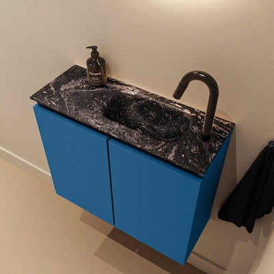 MONDIAZ TURE-DLUX Meuble toilette - 60cm - Jeans - EDEN - vasque Lava - position droite - 1 trou de robinet