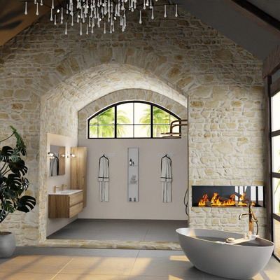 Mondiaz Aivy ensemble de meuble de salle de bain - 120x45x50cm - 2 trous de robinet - 2 vasques talc Céramique - Gauche et droite - 2 tiroirs - Avec miroir - Mélamine Chai