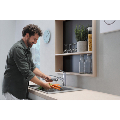 Hansgrohe m42 m4214 h150 Robinet de cuisine 1 trou avec douchette extractible et bec orientable à 120° acier inoxydable