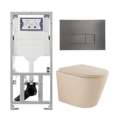 QeramiQ Dely Pack WC - 36,3x51,7cm - à fond creux - sans bride - réservoir encastré Geberit UP320 - abattant WC softclose 35 mm - plaque de commande gunmetal - boutons rectangulaires - beige mat