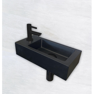 Wiesbaden Rhea S fonteinset – 36x18x9 cm – keramiek mat zwart – kraangat links – zwarte kraan