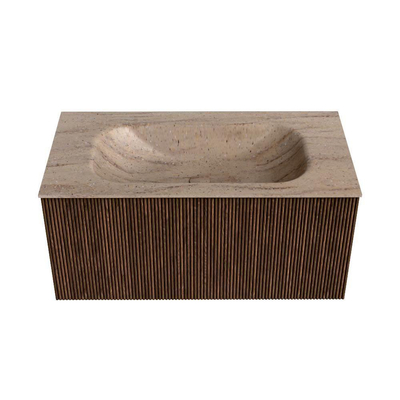 MONDIAZ KURVE-DLUX Meuble de salle de bains 90cm couleur Walnut avec 1 tiroir et 0 porte. Lavabo BIG SMALL Central sans trou de robinet Saba.