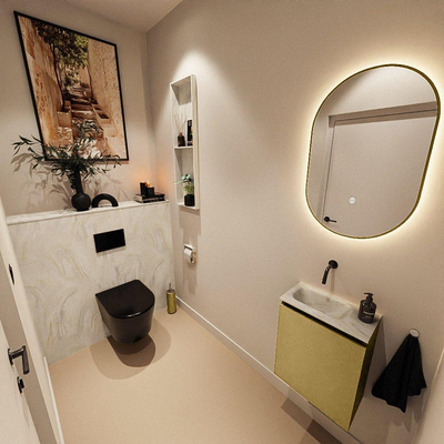 MONDIAZ TURE-DLUX Meuble WC 40 cm Oro. EDEN lavabo Ostra position gauche. Sans trou de robinet.