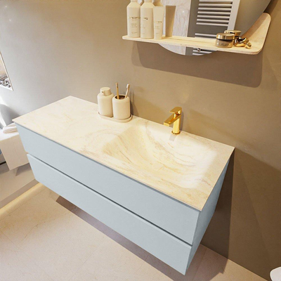 Mondiaz VICA-DLUX ensemble de meuble de salle de bain - 120cm - meuble sous-vasque argile - 2 tiroirs - lavabo encastré nuage droite - 1 trou de robinet - version haute 60cm - ostra