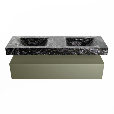 Mondiaz ALAN-DLUX Ensemble de meuble - 150cm - meuble Army mat - 1 tiroir - Lavabo Cloud Lava suspendu - vasque Gauche et droite - 2 trous de robinet