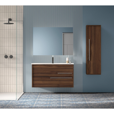 Saniclass Prime Essential Meuble sous lavabo - 100x55x46cm - 2 tiroirs - Poignée standard - MDF - noyer (bois)