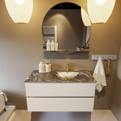 Mondiaz VICA-DLUX Ensemble de meuble de salle de bain - 100cm - meuble sous lavabo lin - 2 tiroirs - lavabo encastré cloud droite - 1 trou de robinet - version haute de 60cm - lave