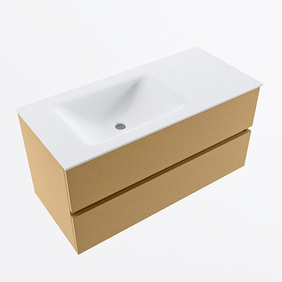 Mondiaz VICA ensemble de meuble de salle de bain - 100cm - meuble sous-vasque oro - 2 tiroirs - lavabo cloud gauche - sans trous de robinet - version haute de 60cm - talc