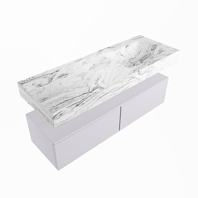 Mondiaz ALAN-DLUX Ensemble de meuble - 130cm - meuble Cale mat - 2 tiroirs - Lavabo Cloud Glace suspendu - vasque Droite - 1 trou de robinet