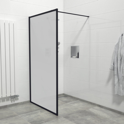 Saniclass Bellini Paroi de douche italienne 100x200cm verre de sécurité Satin anticalcaire avec cadre autour Noir mat