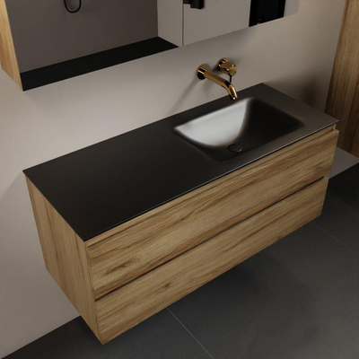 Mondiaz Aivy ensemble meuble de salle de bains - 120x45x50cm - 0 trous de robinet - 1 lavabo urban Solid surface - Droite - 2 tiroirs - Avec armoire de toilette - Mélaminé Chai